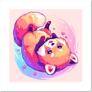 Happy young red panda with vivid colors Posters and Art